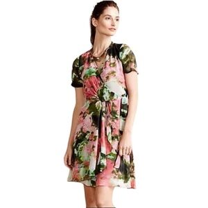 Love & Liberty 100% Silk Floral Wrap Dress - Size S Prosody Watercolor Feminine